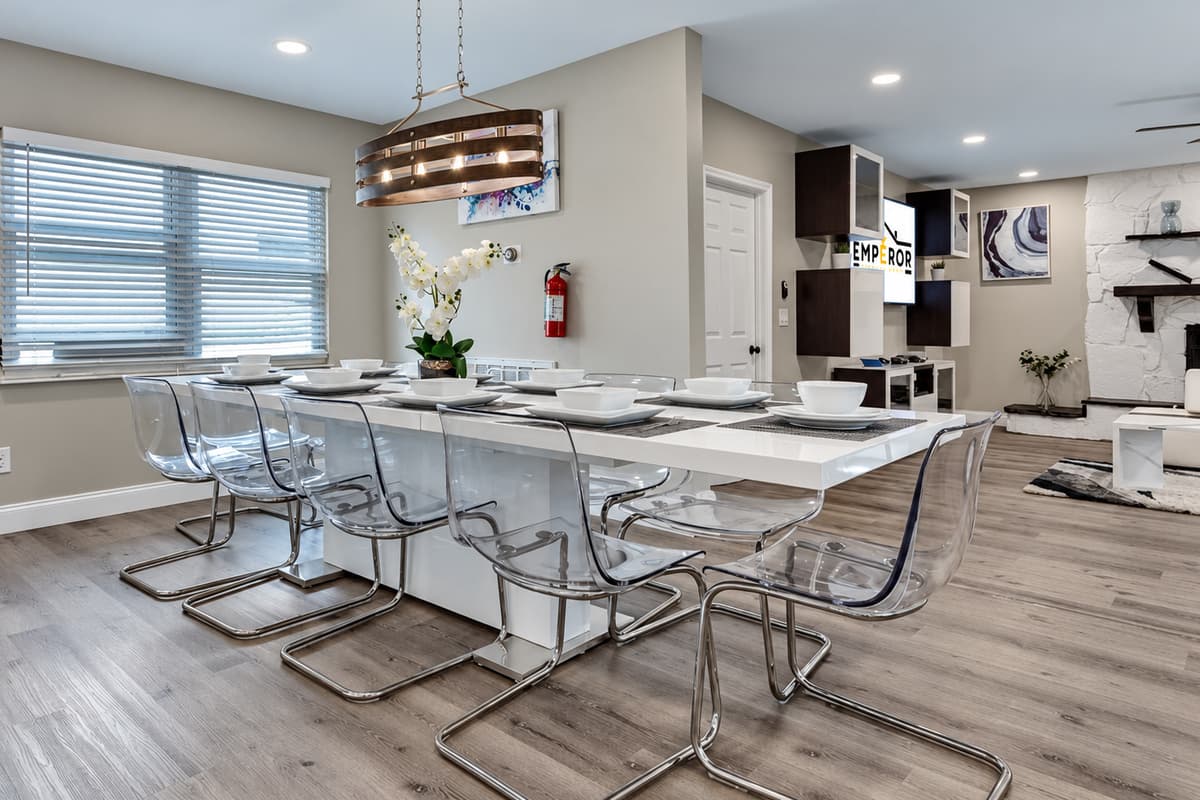 Our lovely dining table can seat 8 people comfortably. Share great memories while eating freshly made meals in our modern kitchen! If you like sharing stories with family and friends, send us a message now!