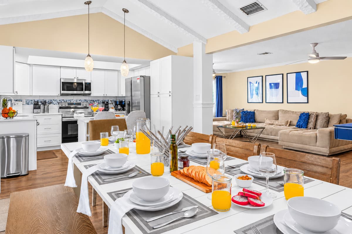 Open-concept dining, kitchen, and living area designed for effortless entertaining.