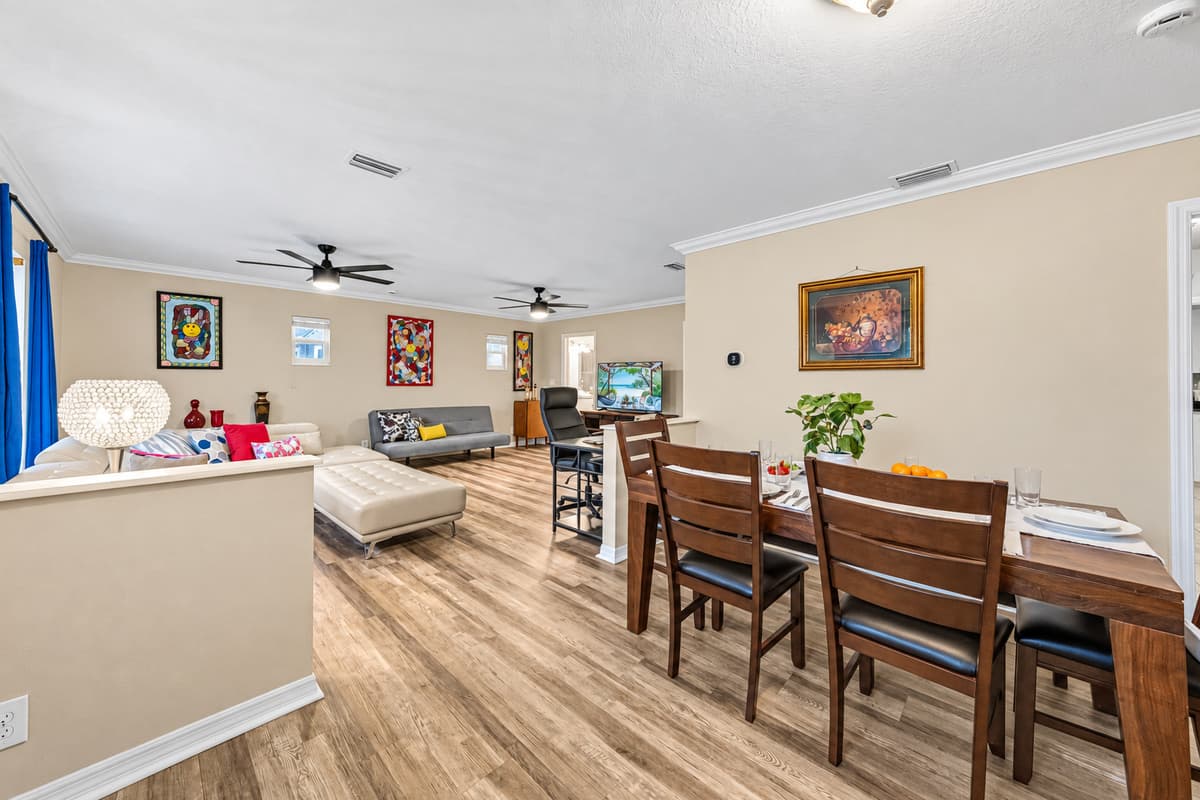 Open-concept layout connecting dining and living spaces for seamless entertaining.