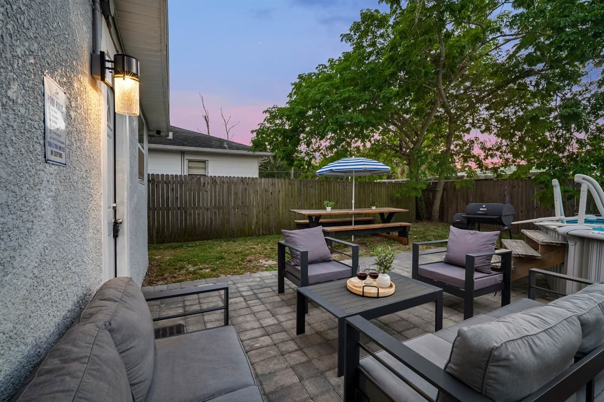 Enjoy total privacy and comfort in this fenced outdoor retreat.