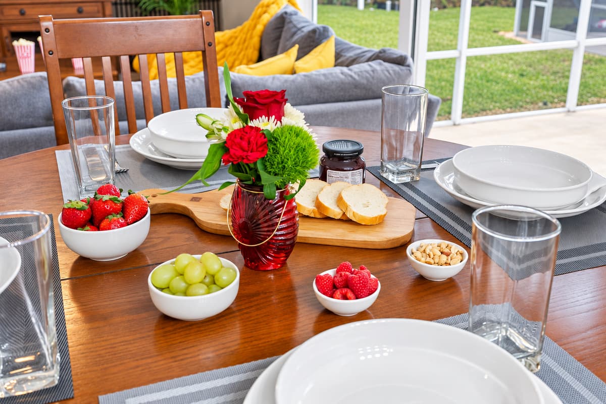 Bright and airy dining area with easy access to the kitchen and living room.