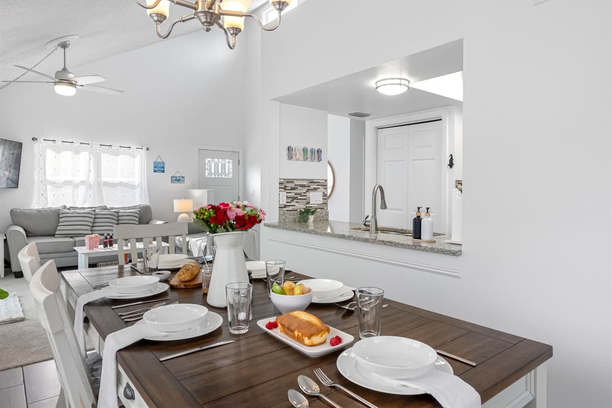 Situated right off the kitchen, this dining area makes serving and entertaining simple.