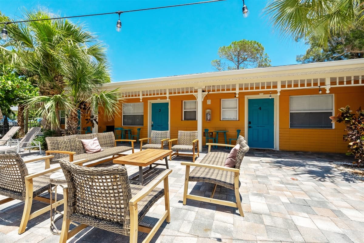 This outdoor common area is a true oasis, offering a perfect blend of comfort, functionality, and aesthetic appeal.