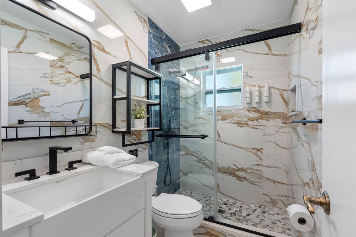 Though compact in size, the bathroom offers everything you need with smart design and efficient use of space.