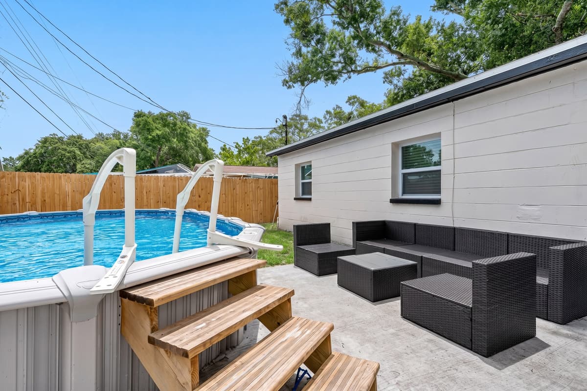 We have a great seating area where you can hang out while others are swimming!