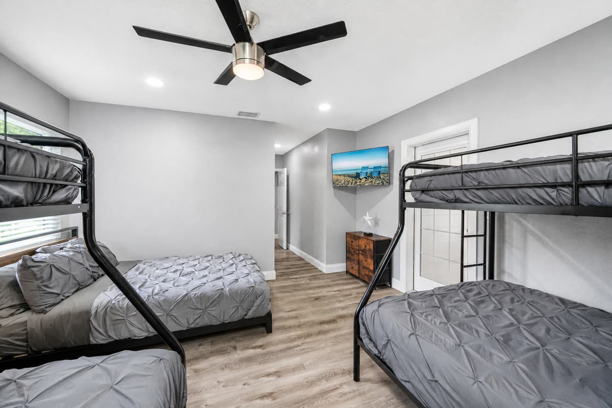 This impeccable room is great for kids who loves sleepovers or for small families who has small kids. It has a queen sized bed, 2 bunkbeds.
