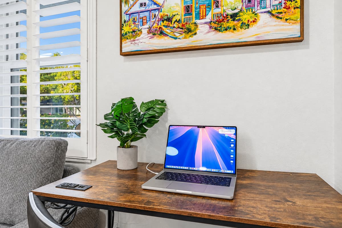 Dedicated workspace with desk and seating—perfect for remote work or planning your day 💻
