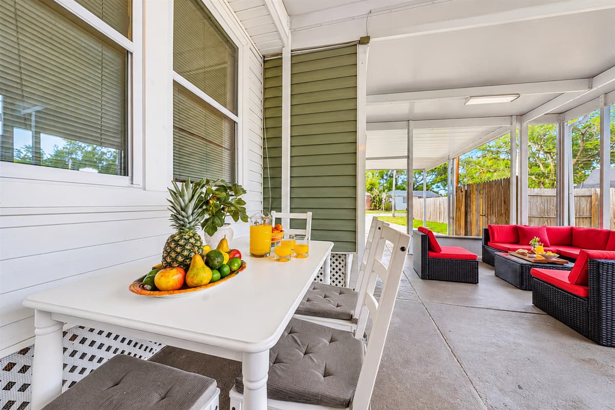 Outdoor dining area and lounge space—perfect for meals and enjoying fresh air.