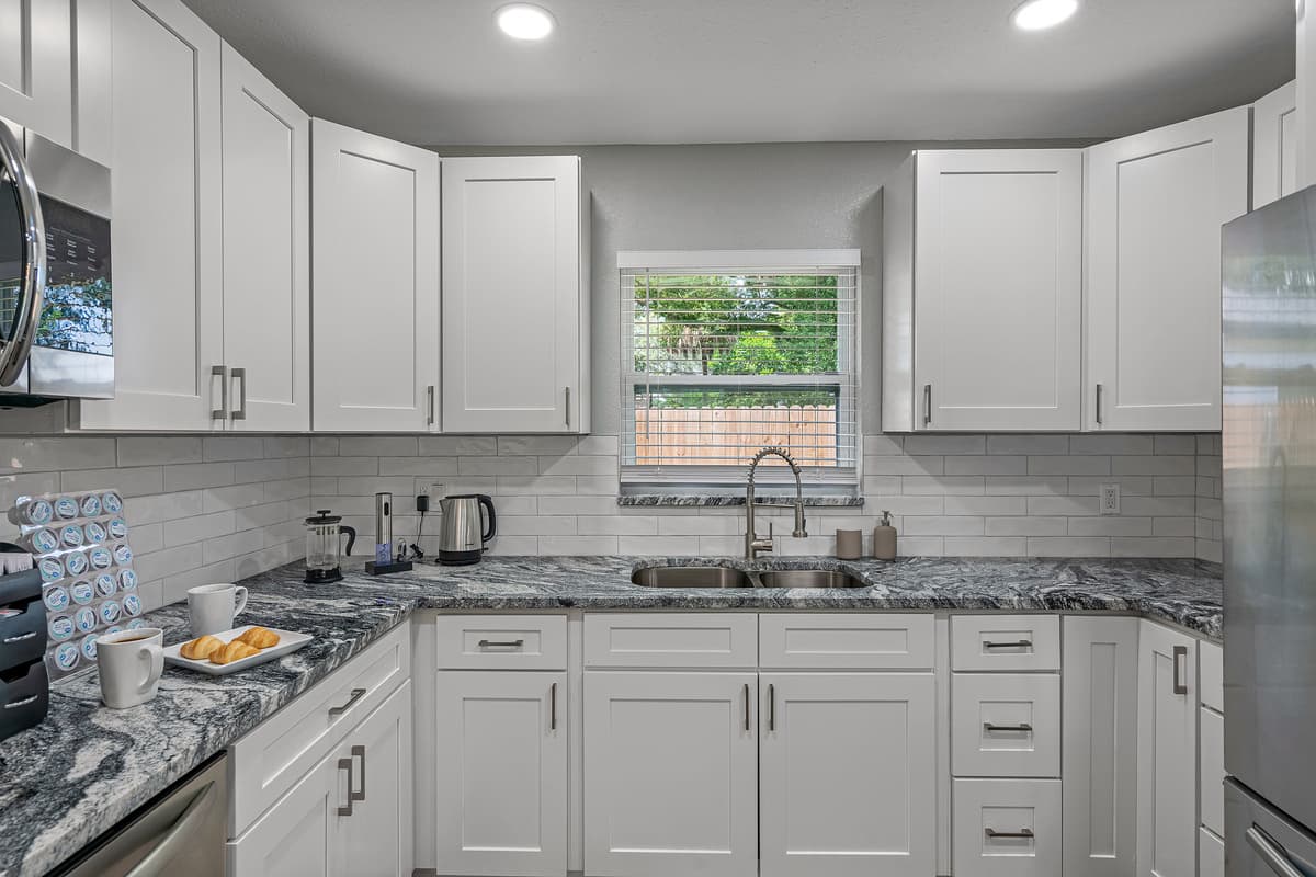 Our beautiful kitchen has a lot of storage so you don't have to worry about stuff in the kitchen getting cluttered. 
