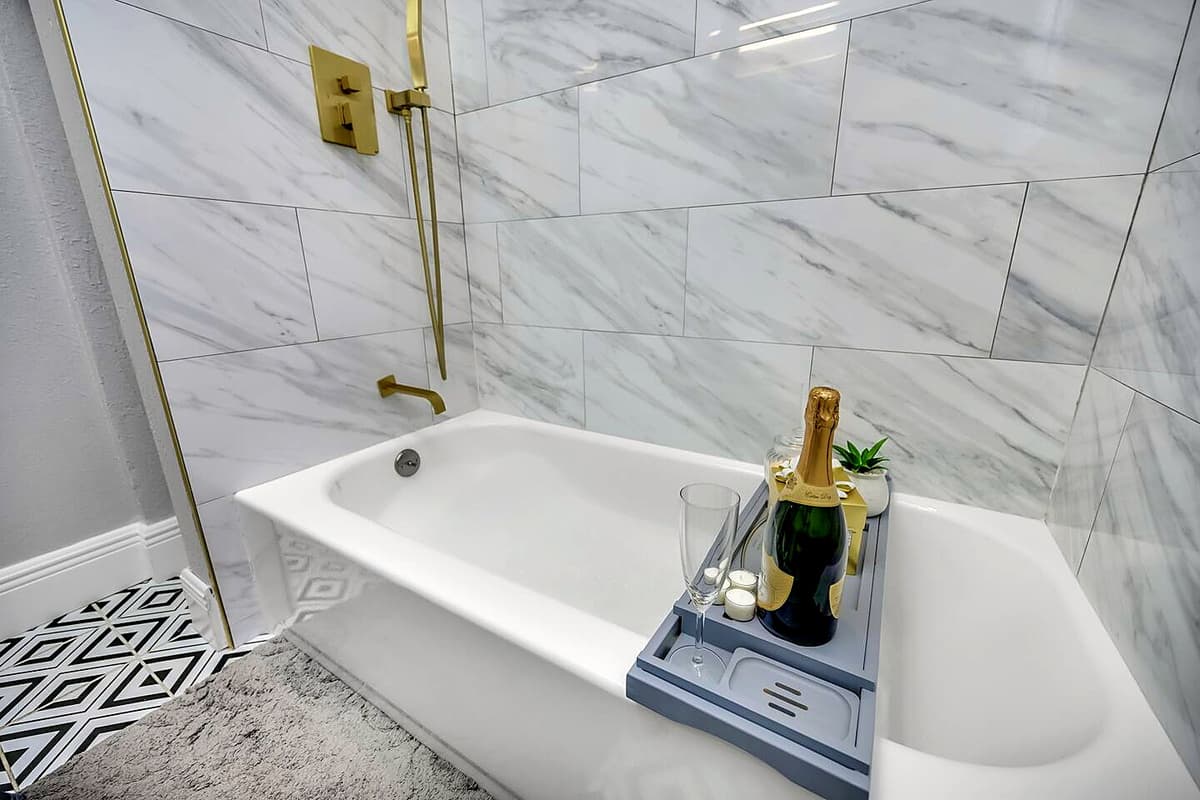 A long warm bath in this beautiful bathtub can help relieve muscle tension