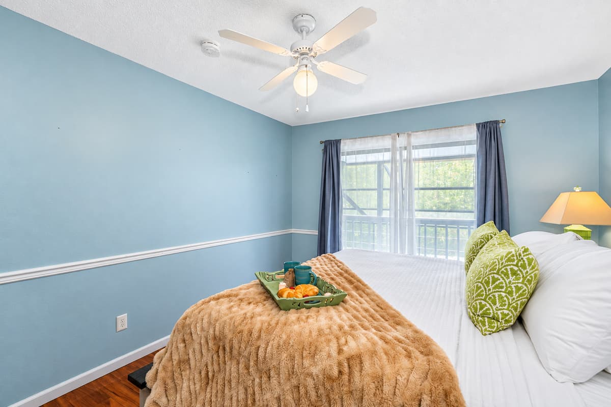 This beautifully styled bedroom offers a perfect blend of comfort and elegance, making it a restful escape after a day of adventure or relaxation.