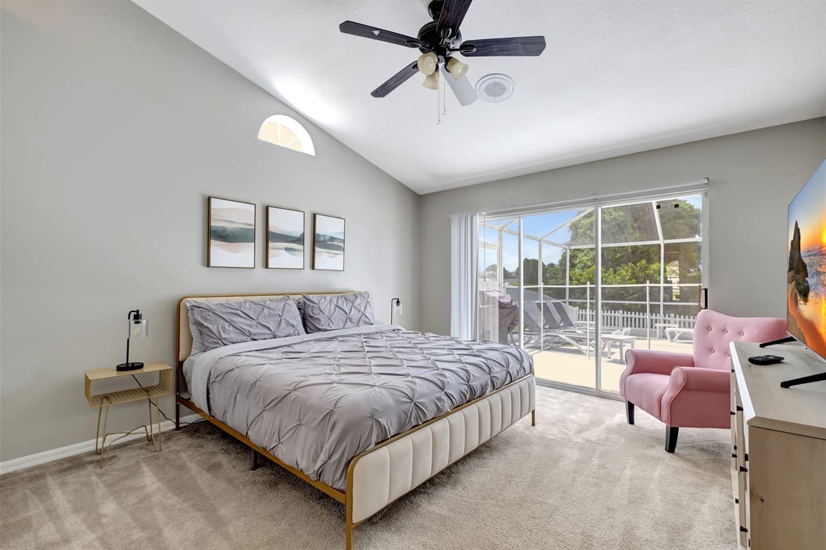 Experience the epitome of luxury and comfort in our stunning bedroom. The centerpiece of this space is a grand king-size bed adorned with beautiful, high-quality bedding that invites you to sink into a blissful slumber.