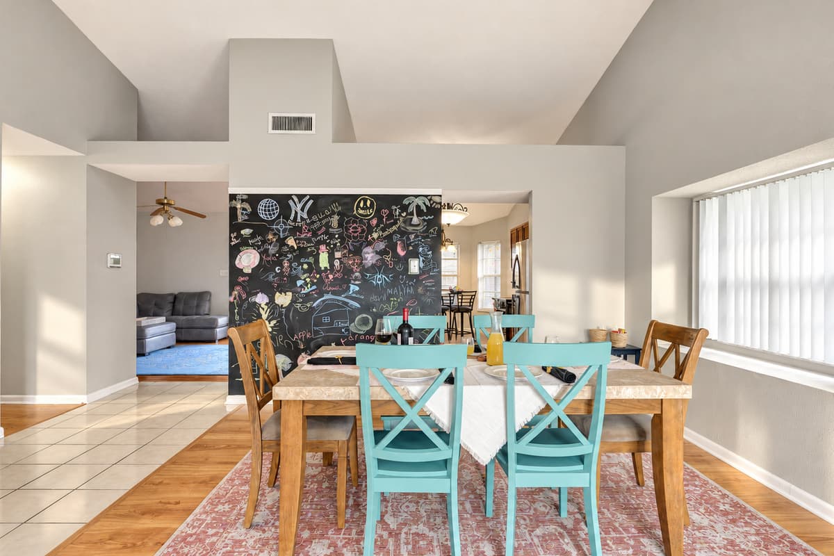 Feast your eyes on a dining space where sophistication meets practicality.