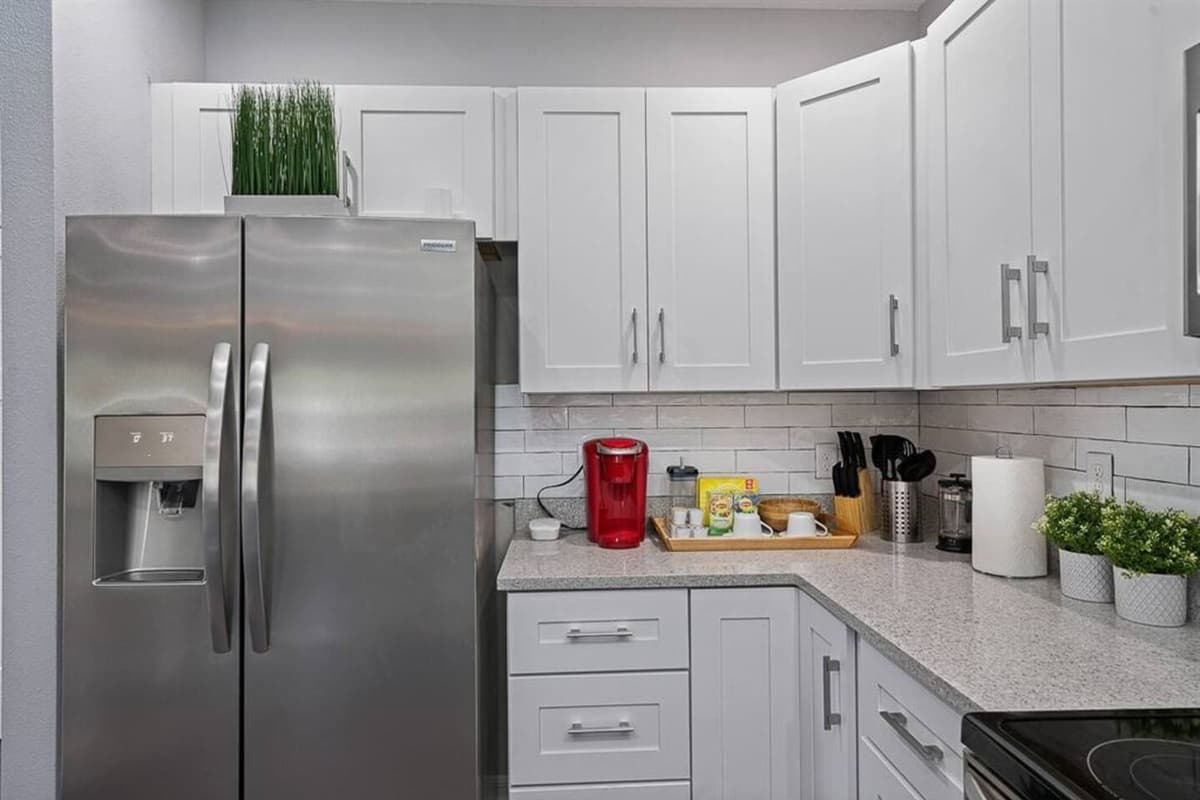 Our beautiful, fully equipped kitchen that has everything you would need to make your favorite meals and good sized cabinets to store necessities. You like what you see? Send us an inquiry as soon as possible!