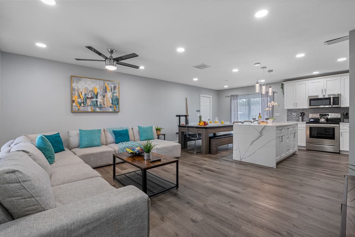 Never miss a story or activity while doing your chores in this stunning open area where you can access our kitchen, living, and dining area! Don't hesitate to send us a message!