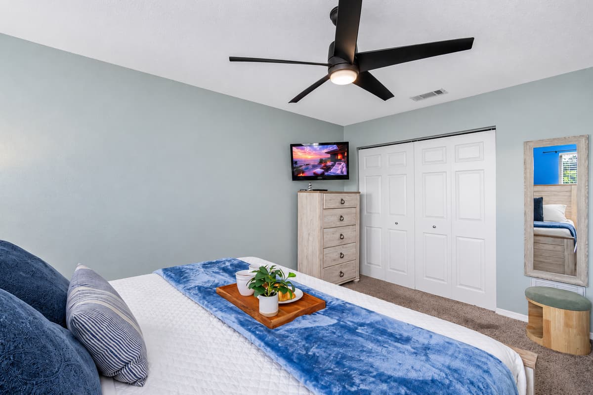 This thoughtfully styled king suite combines comfort and charm with modern finishes and a cozy feel.