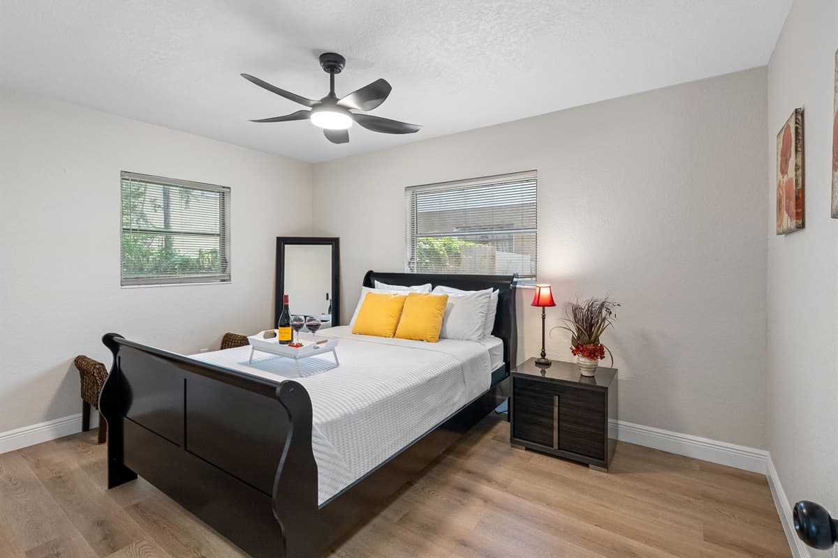 The room’s soothing color palette, clean design, and thoughtful decor create a serene, uncluttered environment that promotes calm from the moment you walk in.