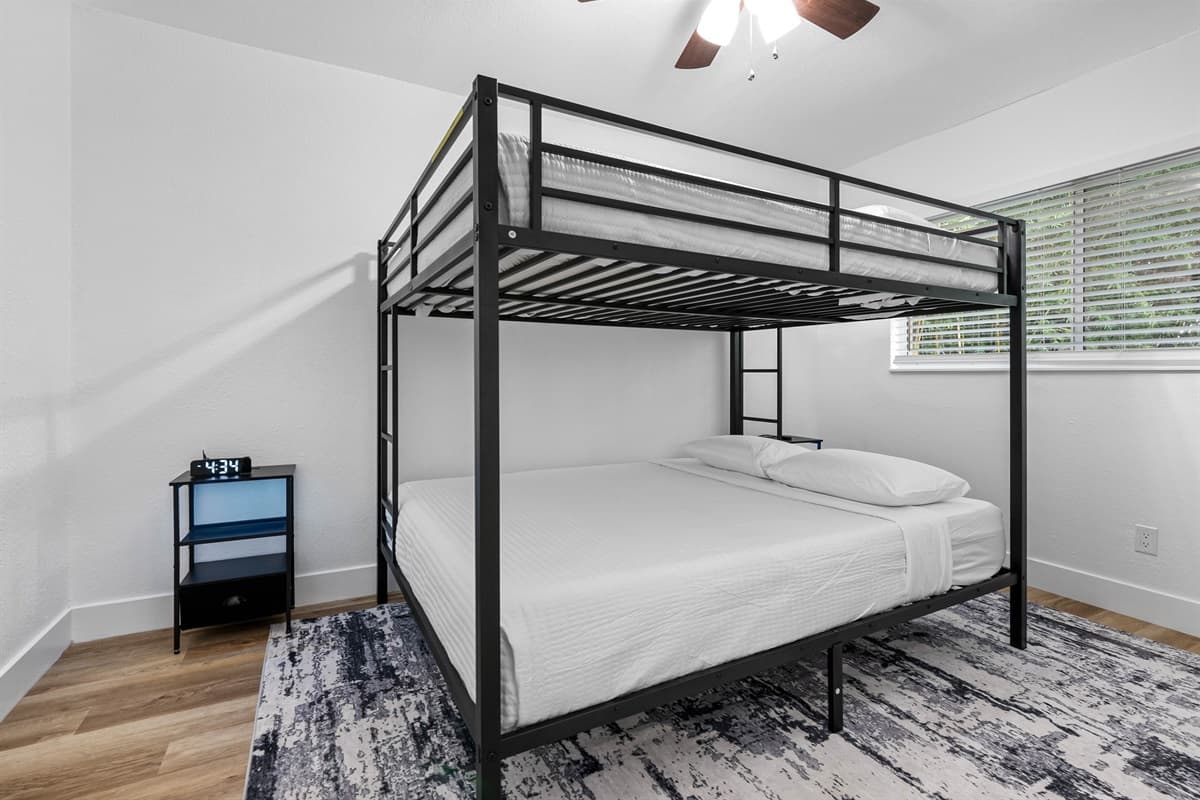 Let the good times roll! Whether it’s movie night or a sleepover, this bright and inviting bunk room is built for memory-making.
