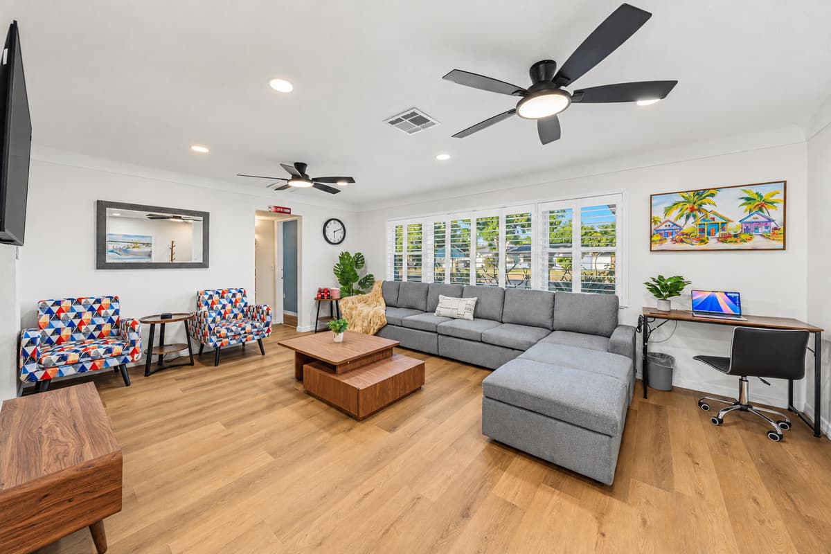 Cozy seating area with stylish décor and open flow into the main living space 