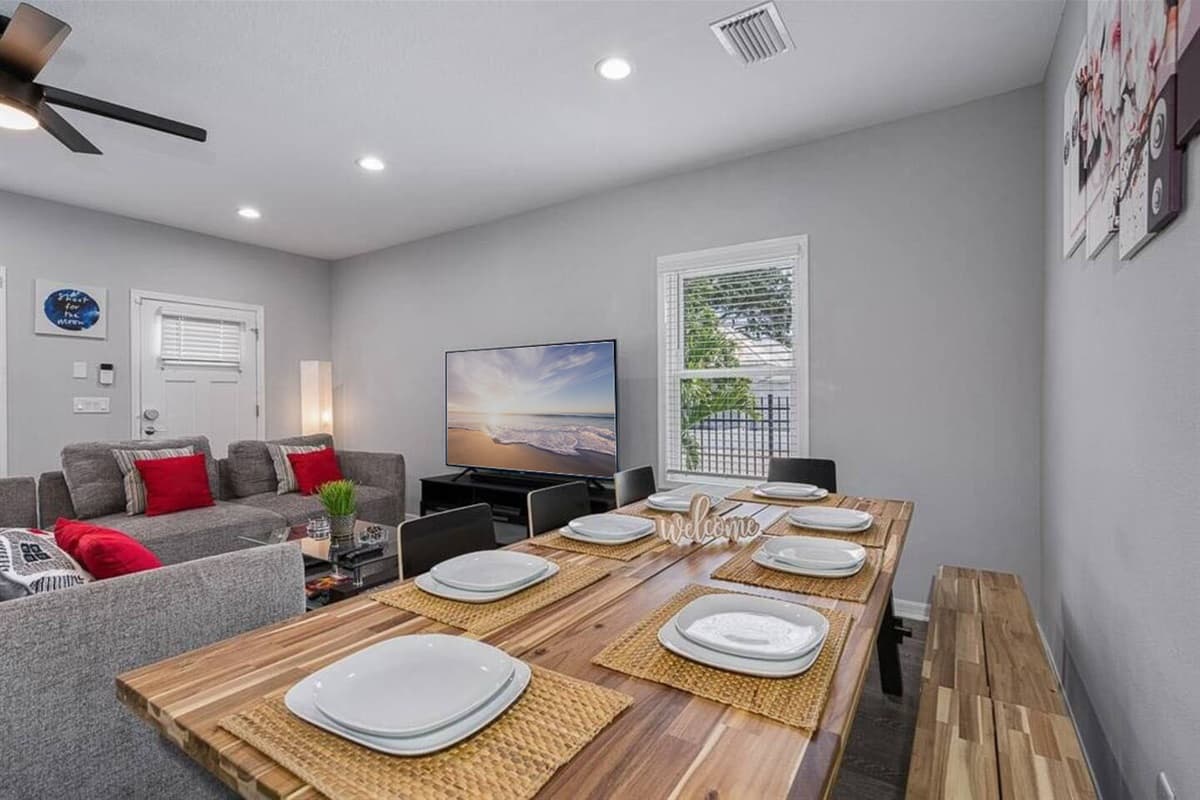 Our lovely dining table can seat 8 people comfortably. Share and reminisce great memories while sharing freshly made meals in our modern kitchen!