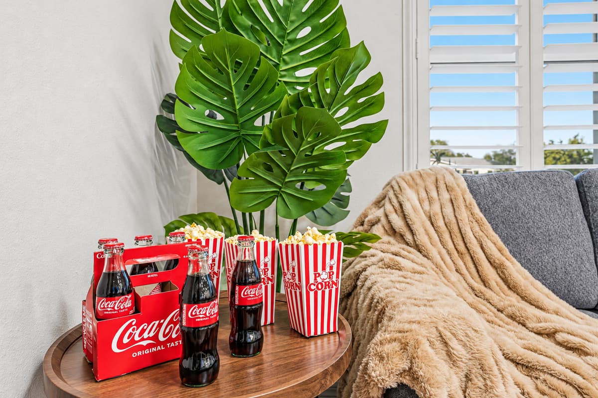 Decorative living space details adding a warm and welcoming touch to your stay 