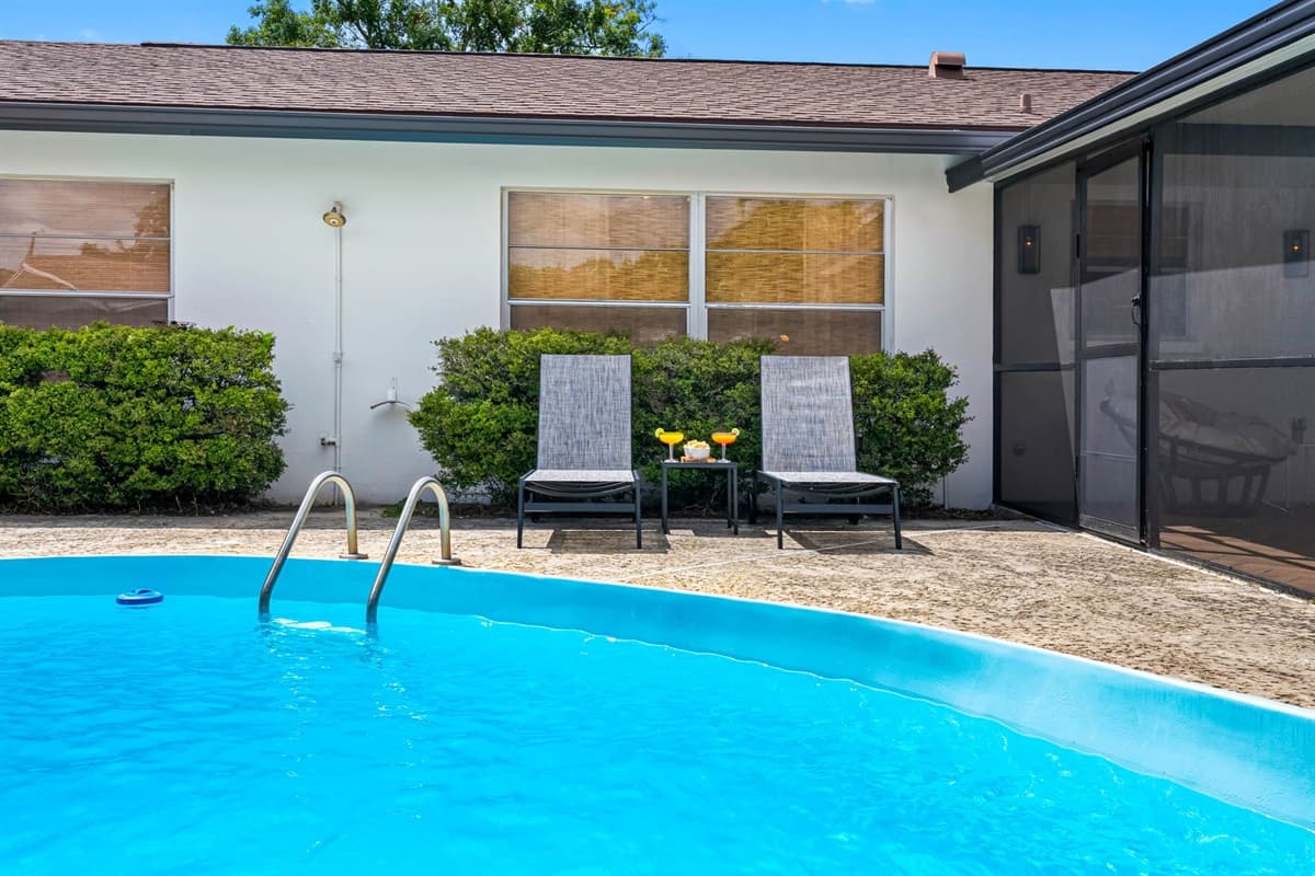 No crowds, no noise—just you, your crew, and a peaceful, pristine pool surrounded by quiet comfort and plenty of outdoor seating.