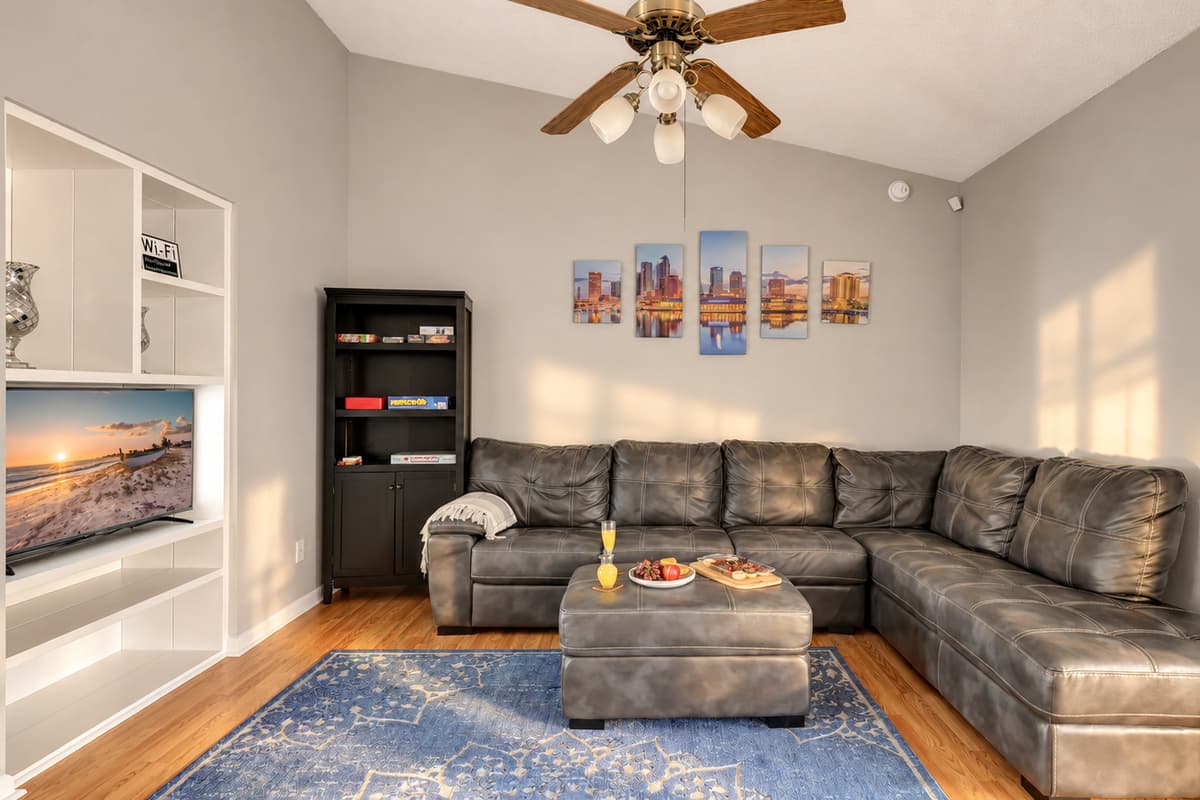 Sink into the embrace of a plush couch.
