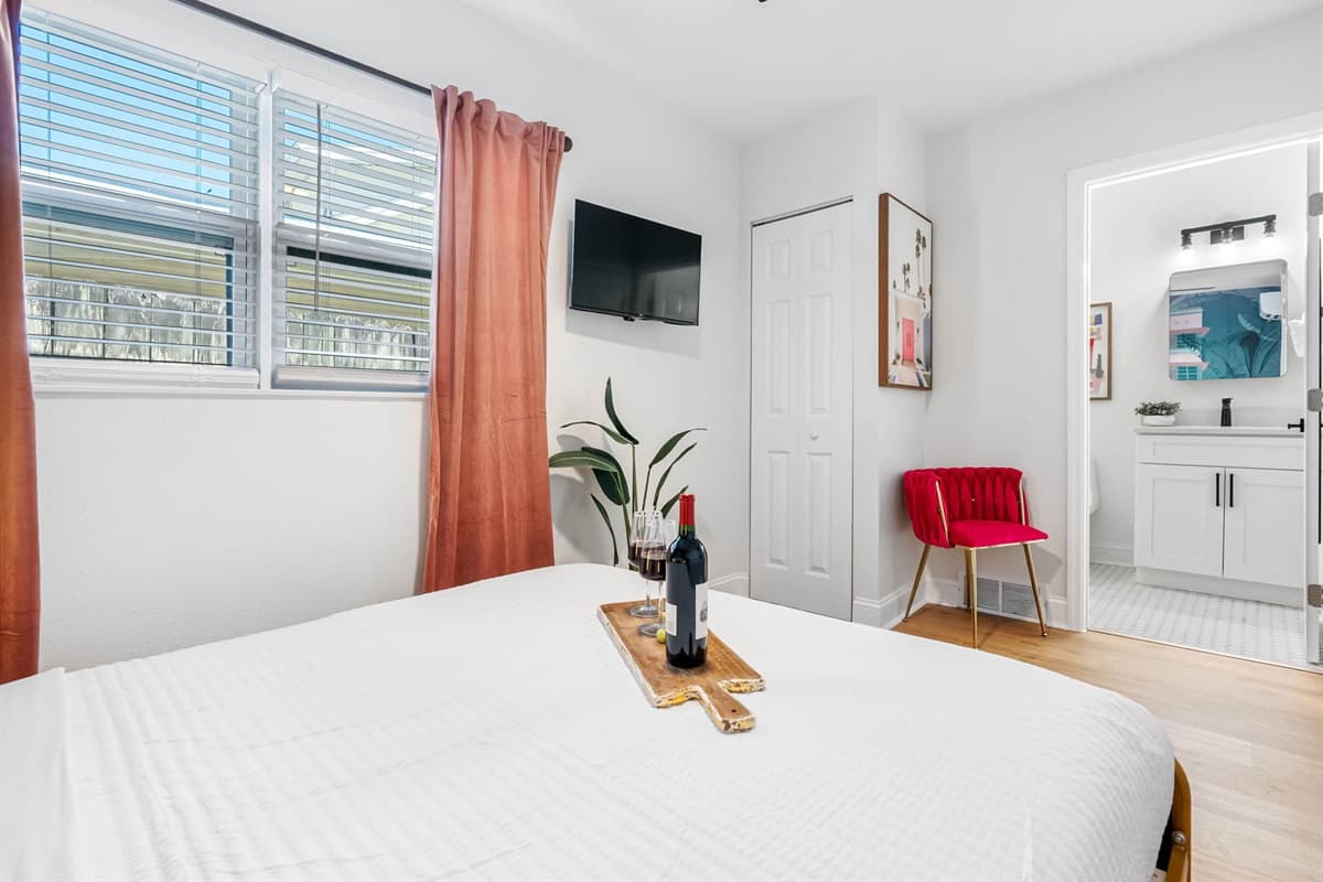 This elegantly appointed space features a queen-size bed and a private ensuite bathroom, creating a serene environment where you can unwind and recharge.