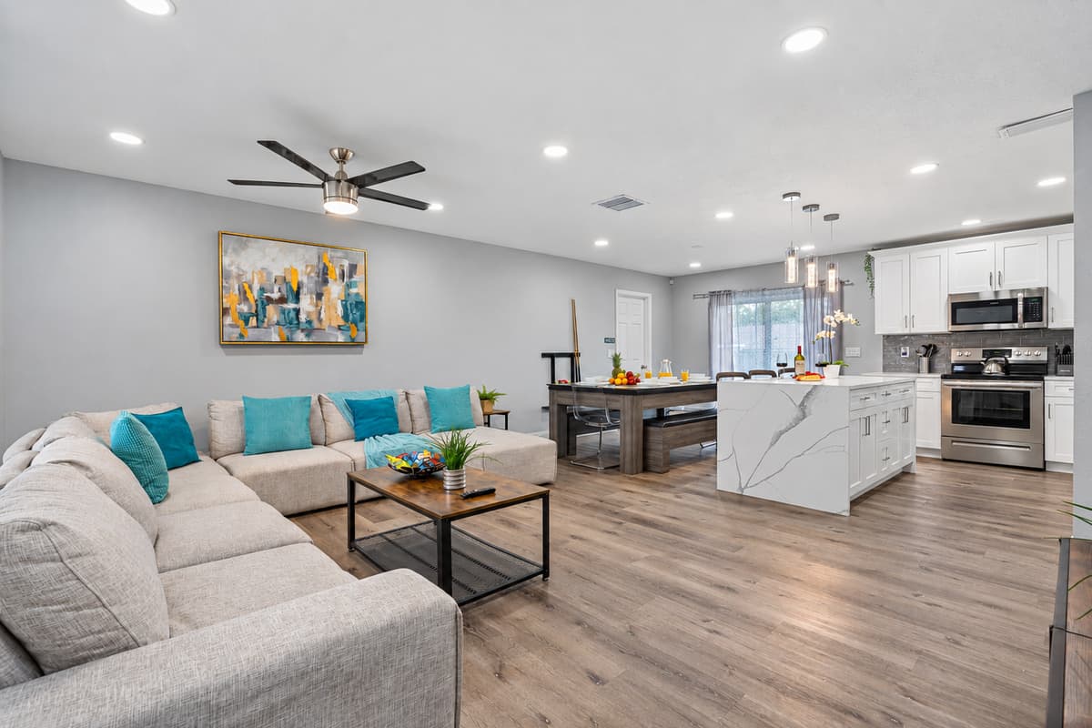 Never miss a story or activity while doing your chores in this stunning open area where you can access our kitchen, living, and dining area! Don't hesitate to send us a message!