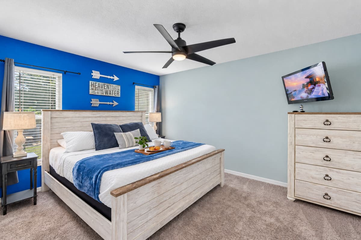 Drift off in this coastal-inspired king bedroom, designed for pure relaxation and comfort.