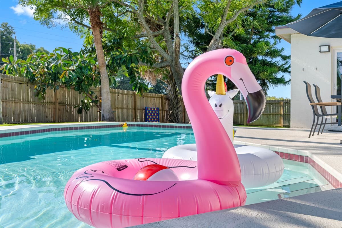 The outdoor pool is the crown jewel of your private retreat, offering a luxurious escape into tranquility and leisure.