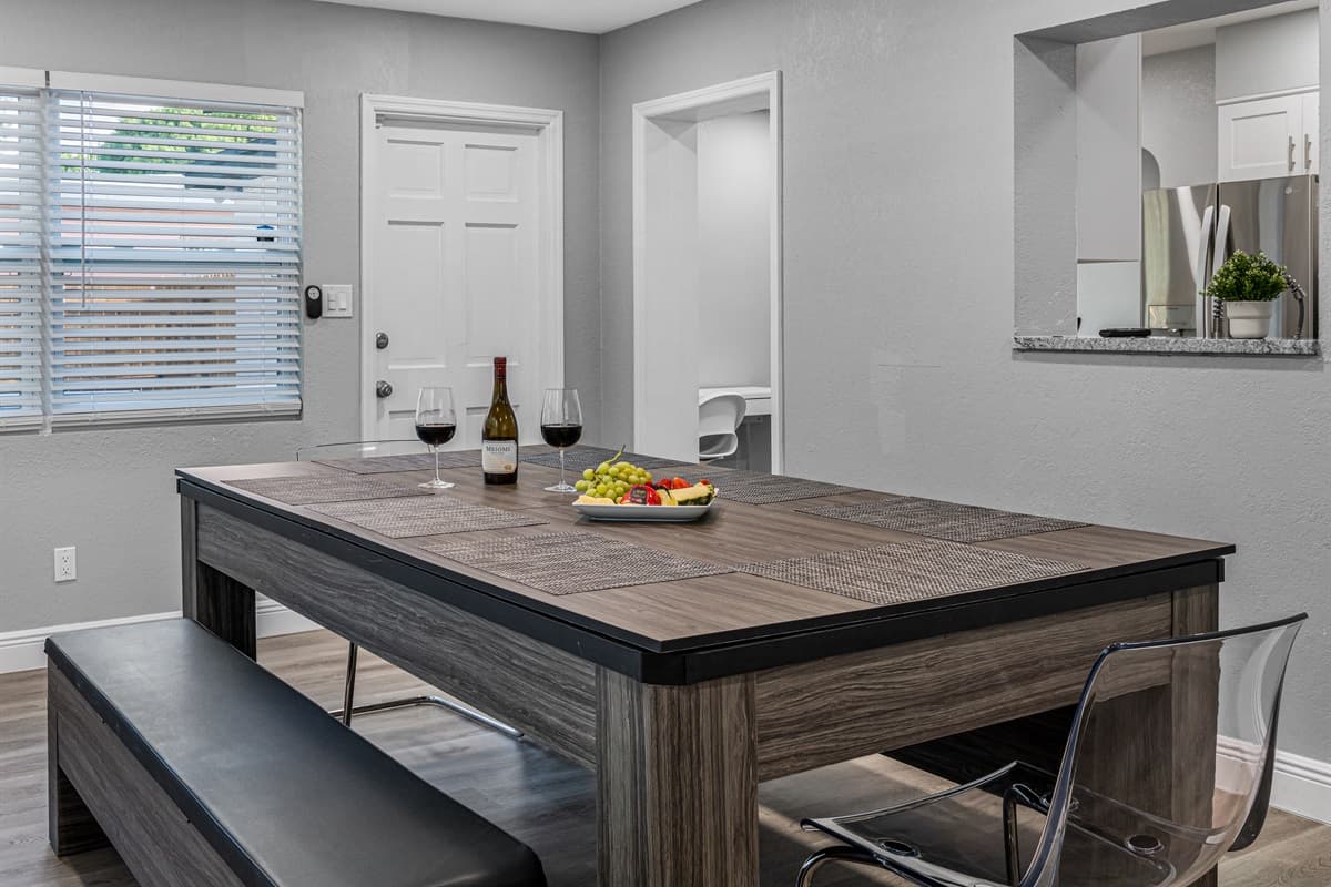 Our lovely dining table can seat 8 people comfortably. Share great memories while eating freshly made meals in our modern kitchen! If you like sharing stories with family and friends, send us a message now!