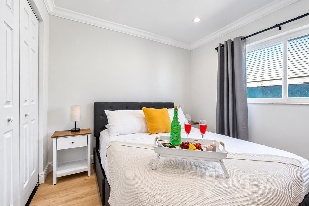 Natural light floods the space, highlighting the clean aesthetic and thoughtful touches.