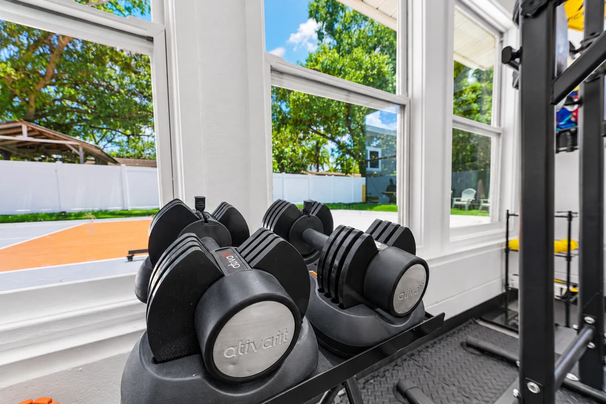Train at your own pace with a selection of free weights and strength equipment for a well-rounded fitness session.