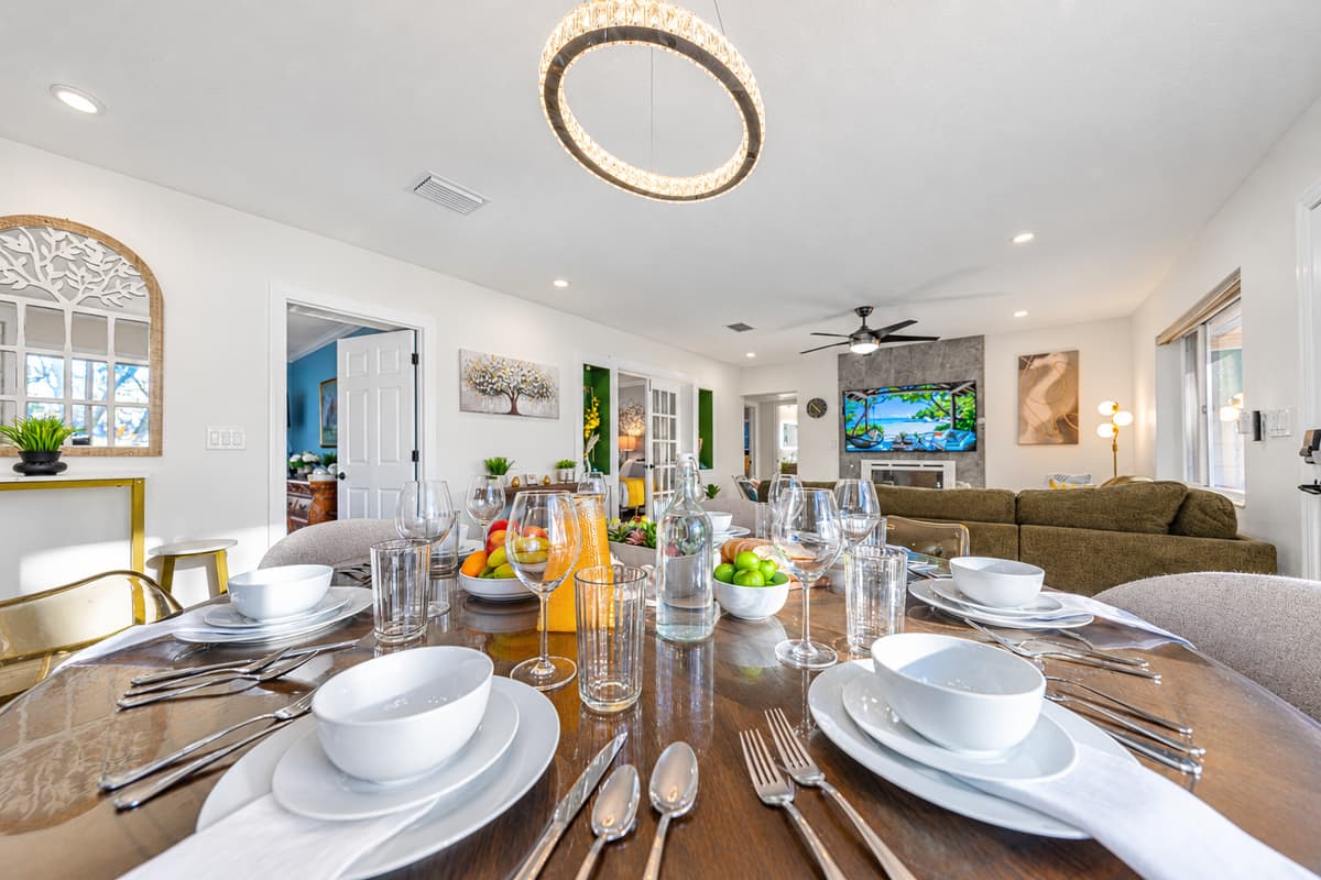 Bright, open, and inviting, the dining space creates the perfect setting for everything from casual breakfasts to formal dinners.