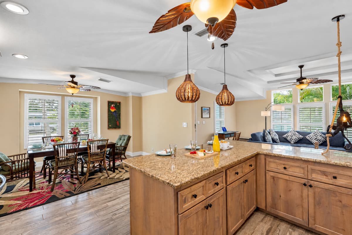 The kitchen opens beautifully into the dining area, making it ideal for shared meals and entertaining.
