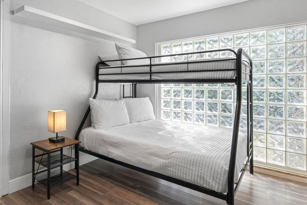 An adjoining bunk space offers extra sleeping arrangements for kids or guests.
