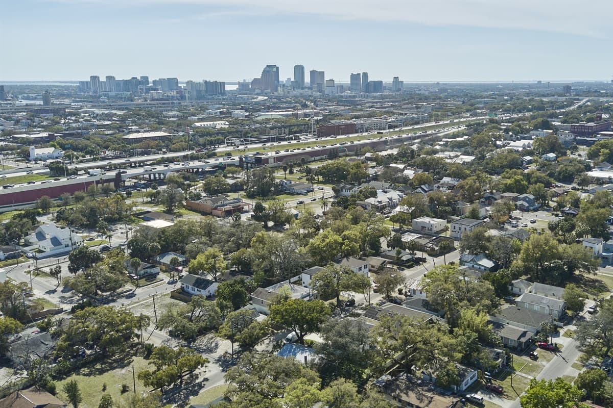 Aerial view of the beautiful neighborhood.