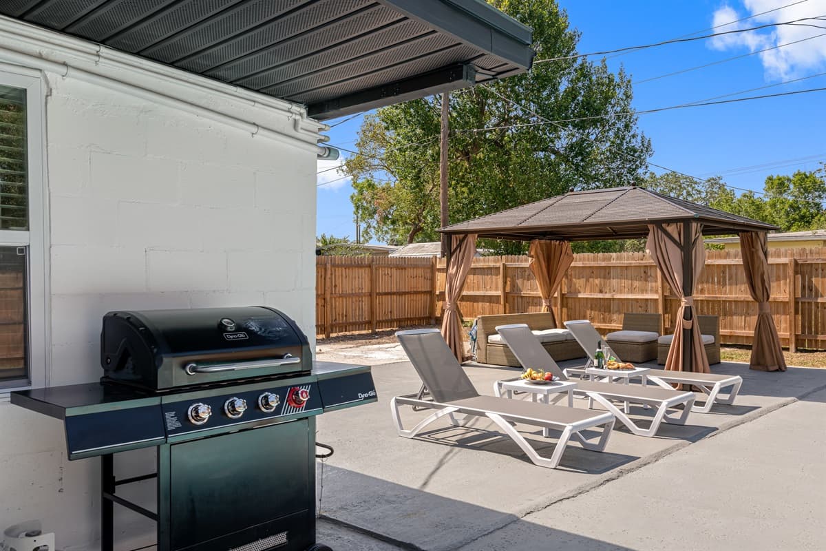 With its comfortable lounge chairs, elegant canopy, and inviting outdoor furniture, you'll never want to leave this tranquil oasis.