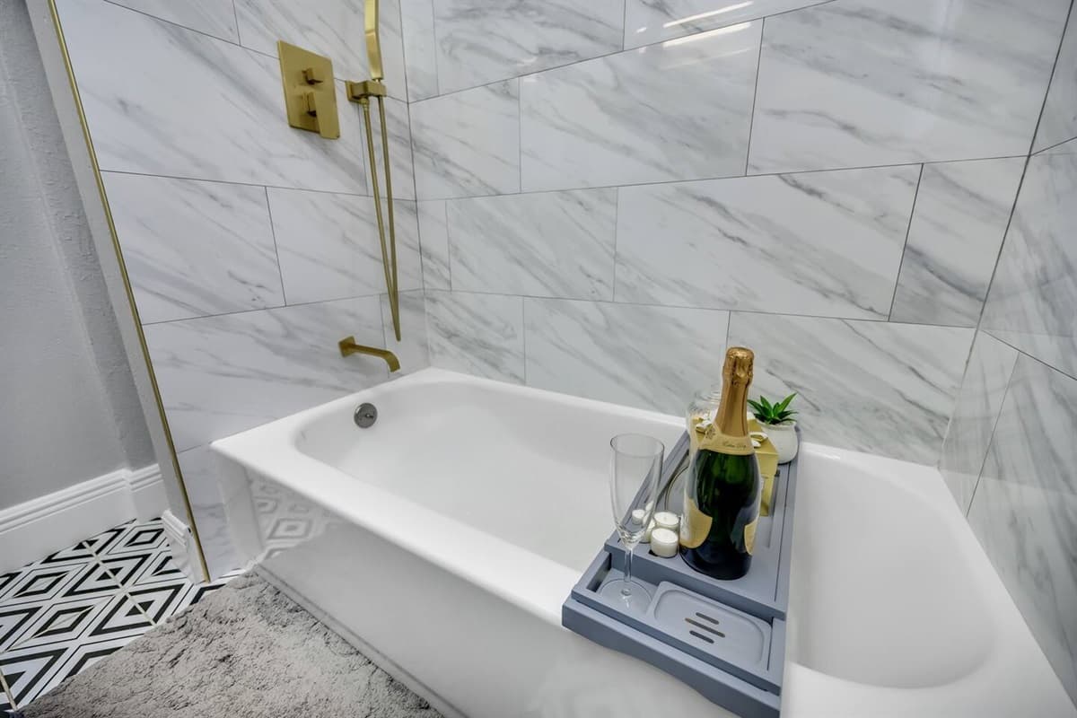 A long warm bath in this beautiful bathtub can help relieve muscle tension